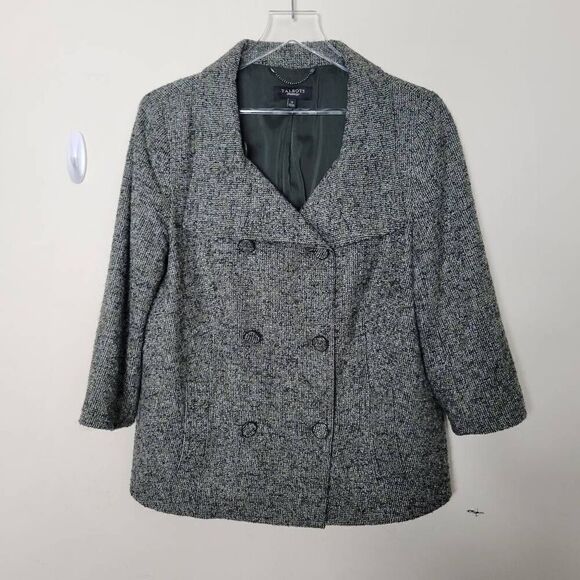 Talbots Jackets & Blazers - Talbots Double Breasted Wool Blend Lined Green Black Career Jacket Blazer 12